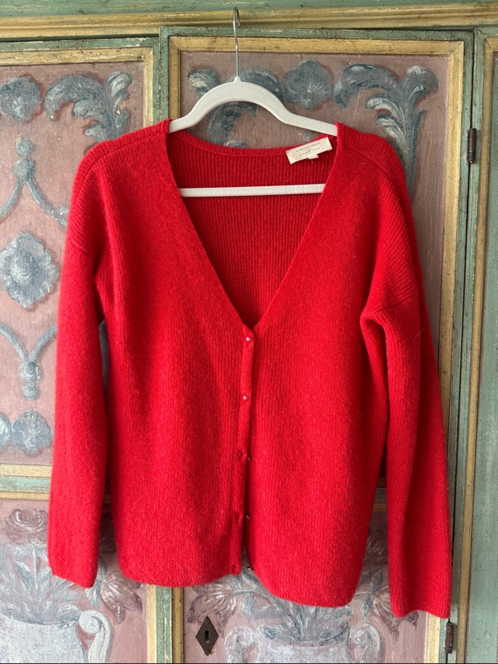 Sezane Red V-Neck Button Cardigan Sweater
